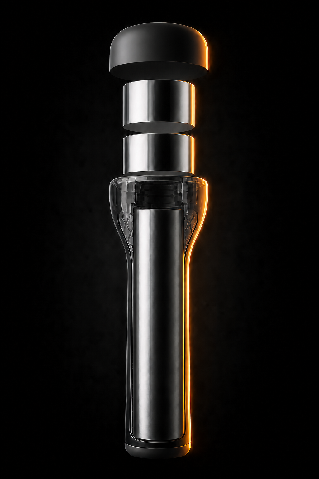 Semi-transparent exploded RunHybrid dumbbell showing two identical 250 gram inserts and a 1000 gram body core